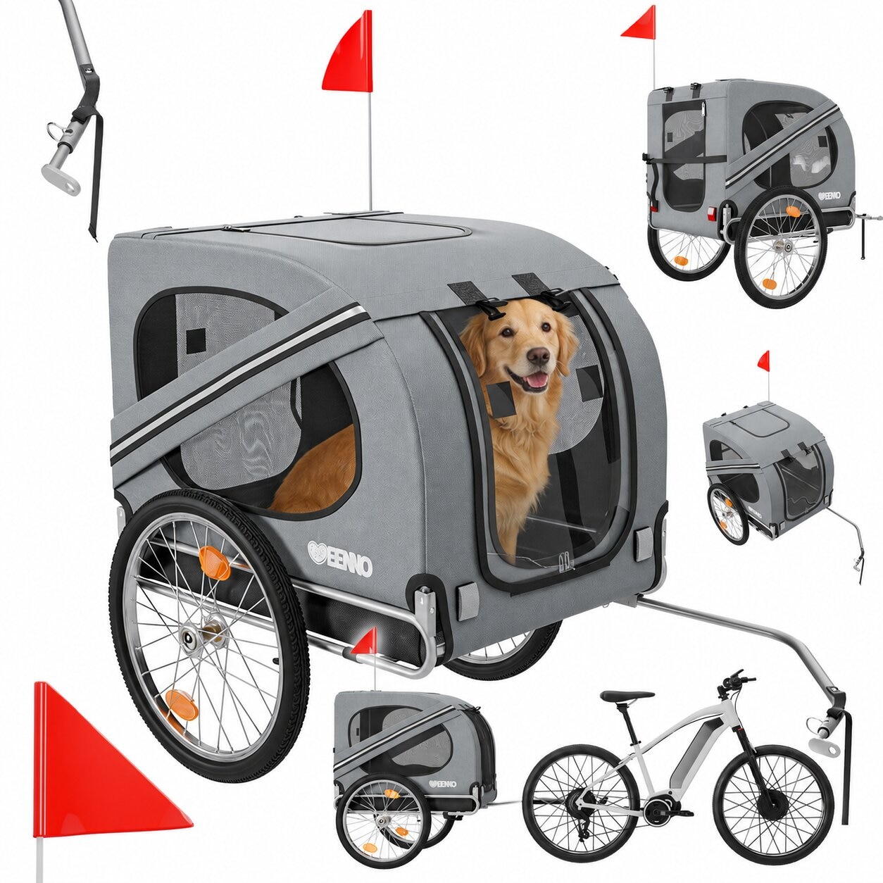 BENNO® Hundefahrradanhänger LUNA Kleintierfahrradanhänger Buggy faltbar, grau