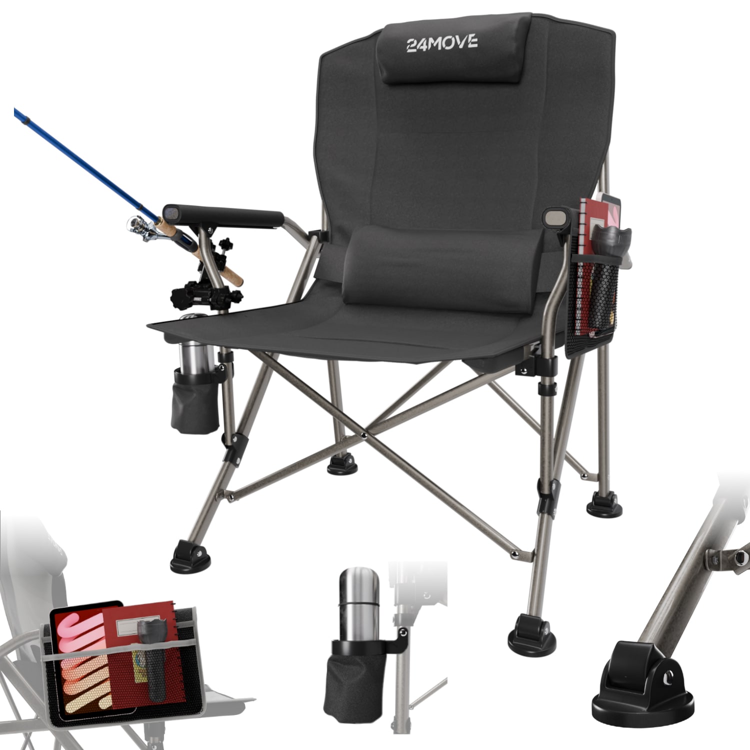 24MOVE&reg; Campingstuhl Anglerstuhl Klappstuhl faltbar Camping inkl. Tragetasche, bis 150kg belastbar, schwarz 