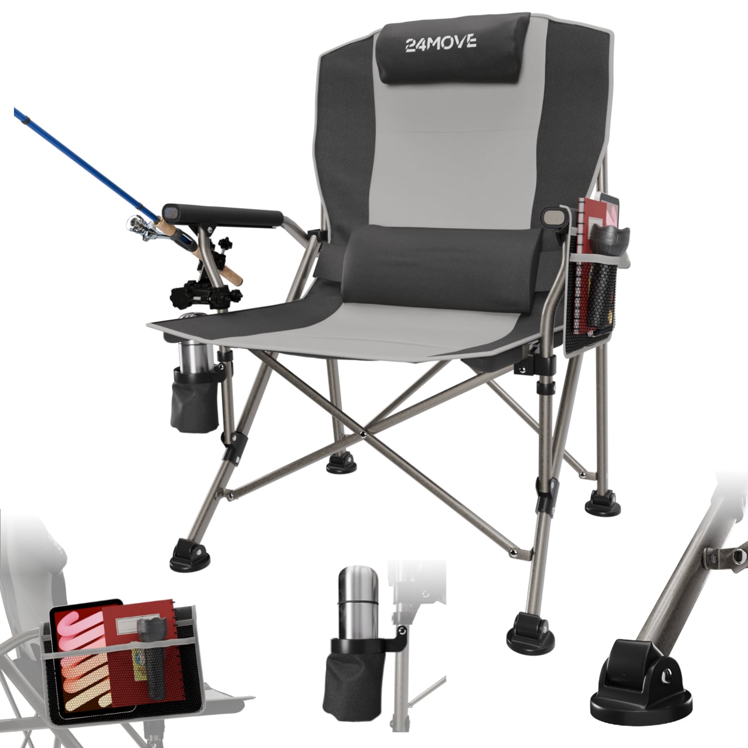 24MOVE® Campingstuhl Anglerstuhl Klappstuhl faltbar Camping inkl. Tragetasche, bis 150kg belastbar, grau