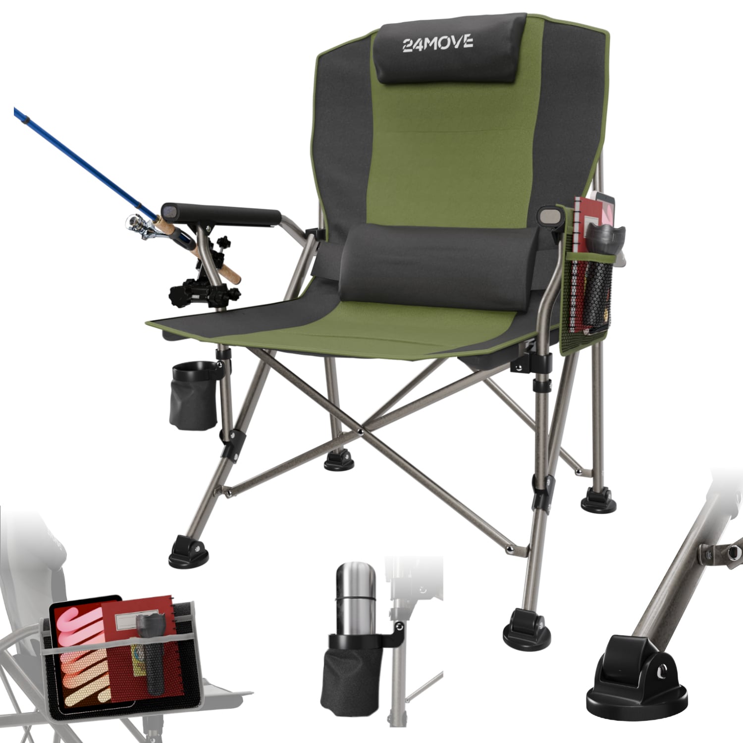 24MOVE&reg; Campingstuhl Anglerstuhl Klappstuhl faltbar Camping inkl. Tragetasche, bis 150kg belastbar, gr&uuml;n 