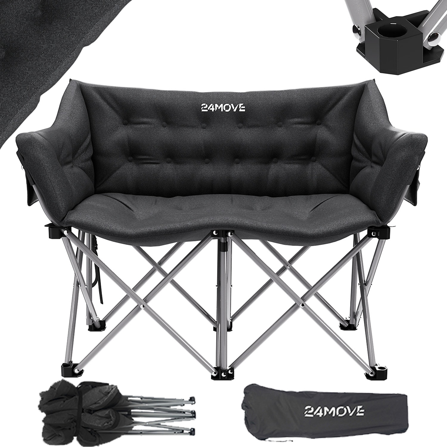 24MOVE&reg; Campingsofa Faltstuhl mit Seitentasche Outdoor Klappstuhl, faltbar max. 300kg, schwarz 