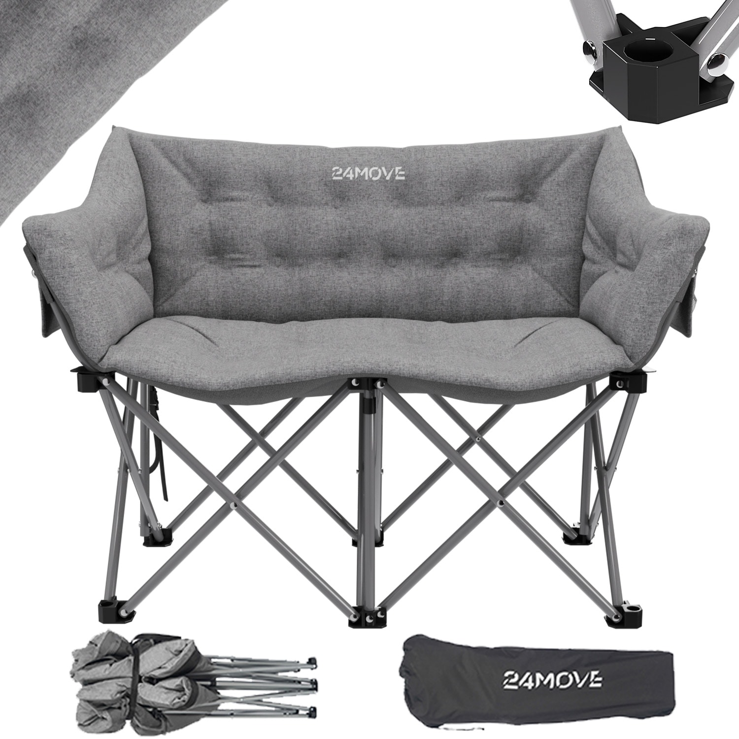 24MOVE® Campingsofa Faltstuhl mit Seitentaschen Outdoor Klappstuhl, faltbar max. 300kg, grau