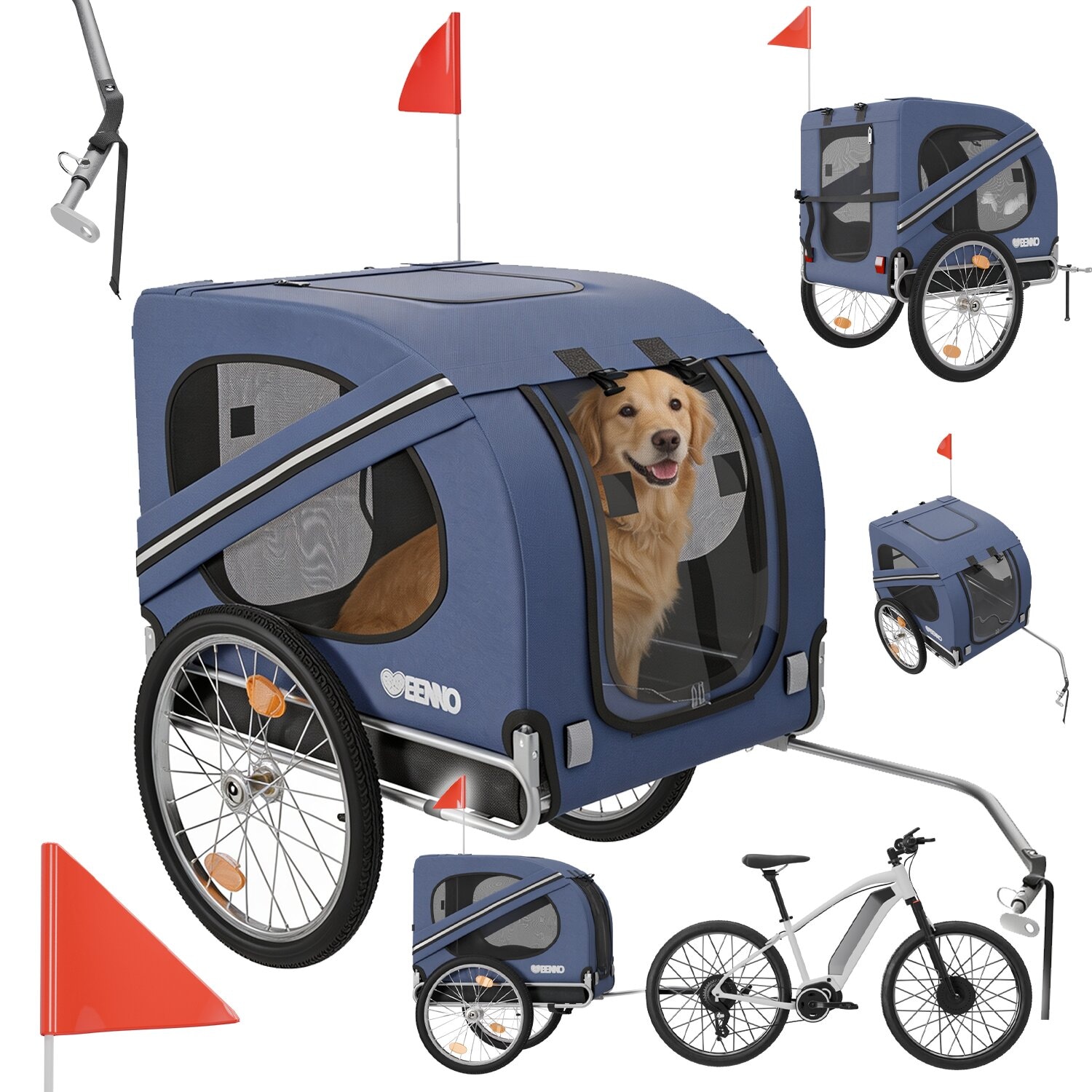 BENNO® Hundefahrradanhänger LUNA Kleintierfahrradanhänger Buggy faltbar, blau