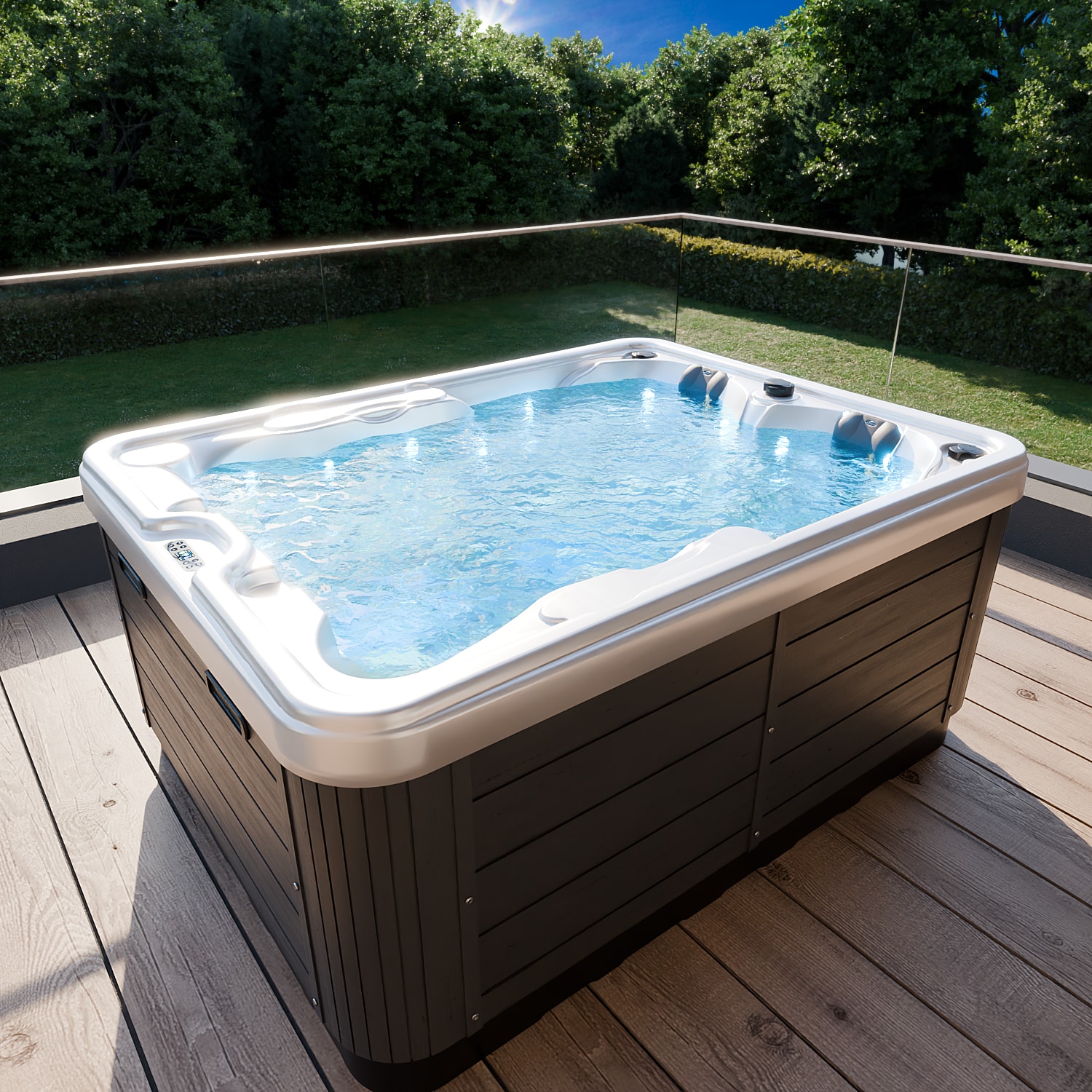 Tronitechnik&reg; Outdoor Whirlpool, 2 Personen, aus Sanit&auml;racryl, winterfest isoliert, Joyonway Spa inkl. Treppe 