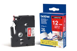 Schriftband TZe-435 (lam.) Weiß auf Rot BxL 12mm x 8m 