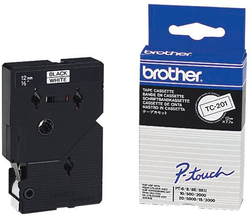 Schriftband TC-201 (lam.) Schwarz auf Wei&szlig; BxL 12mm x 7,7m 