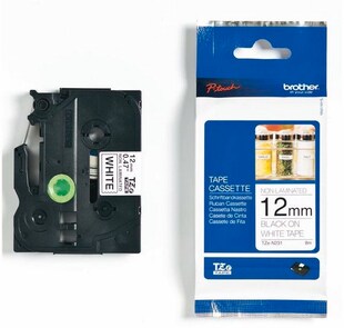 Schriftband TZe-N231 (n. lam.) Schwarz auf Weiß BxL 12mm x 8m 