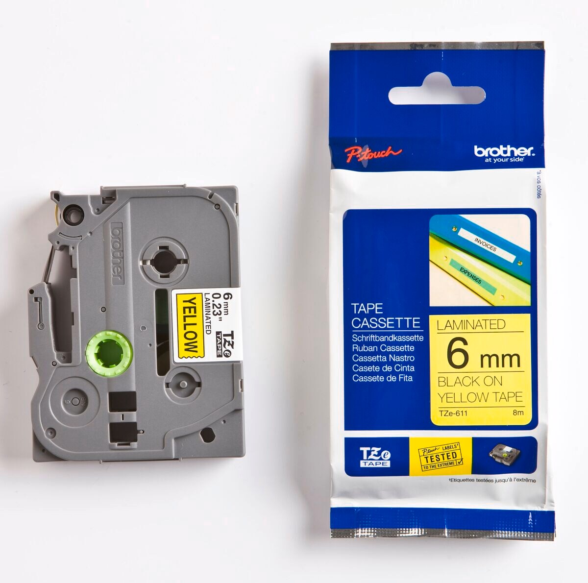 Schriftband TZe-661 (lam.) Schwarz auf Gelb BxL 36mm x 8m 