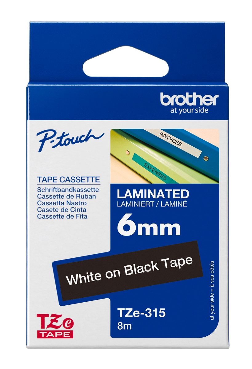 Schriftband TZe-315 (lam.) Wei&szlig; auf Schwarz BxL 6mm x 8m 