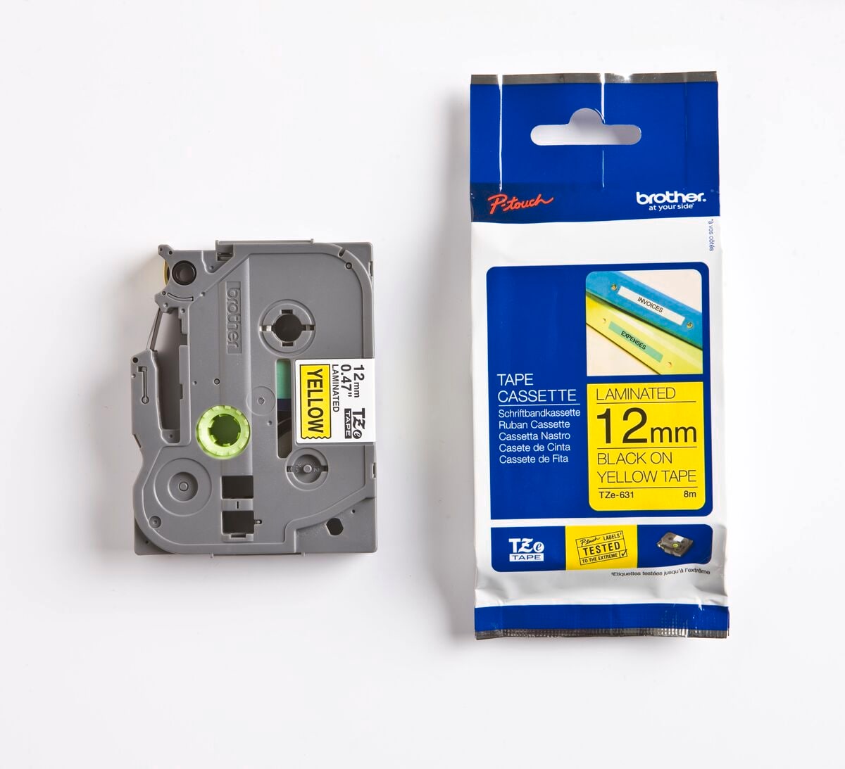 Schriftband TZe-631 (lam.) Schwarz auf Gelb BxL 12mm x 8m 