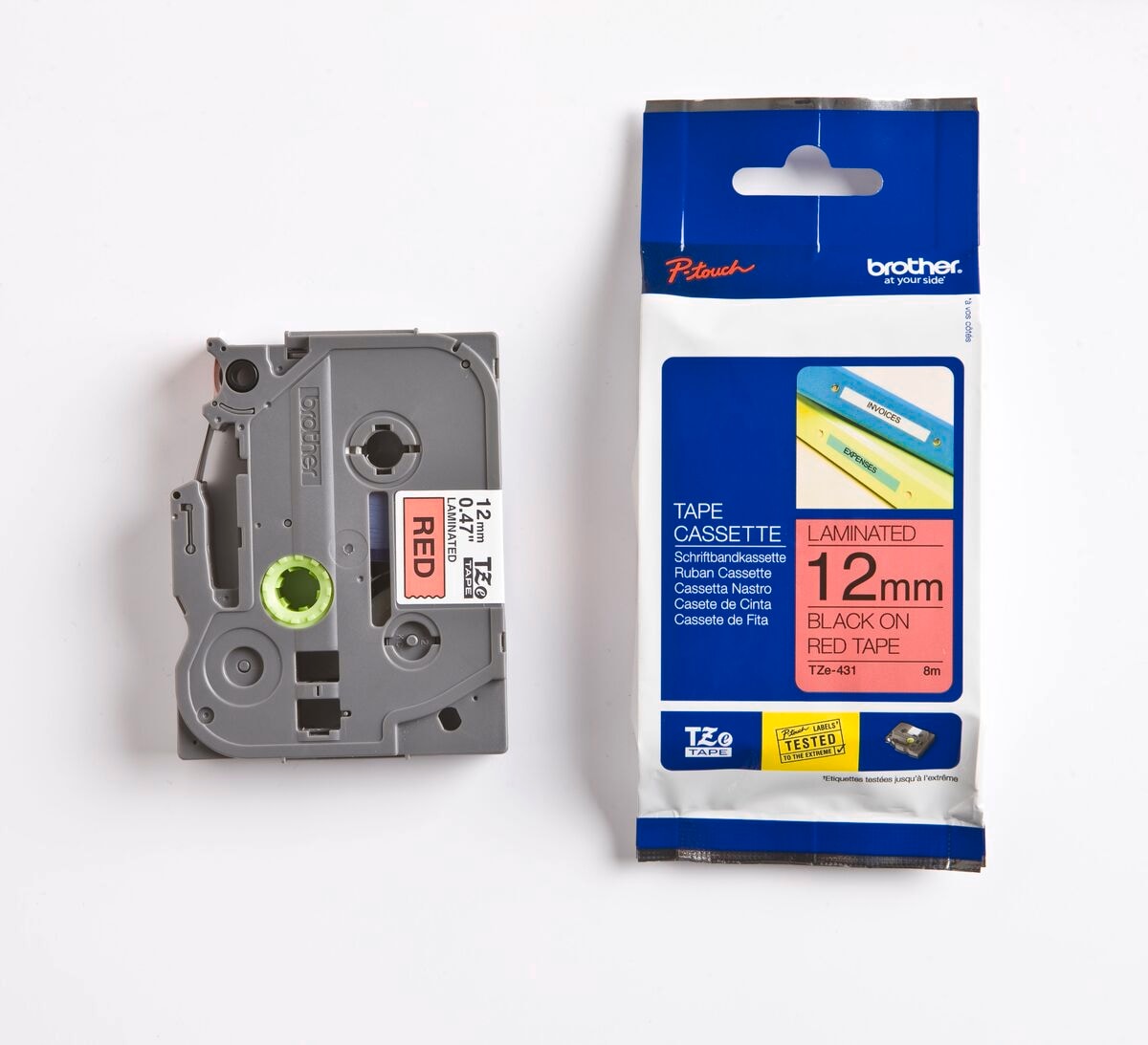 Brother Schriftband TZe-431 (lam.) Schw. auf Rot BxL 12mm x 8m 