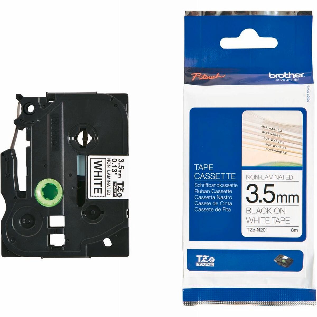 Schriftband TZe-N201 (nicht lam) Schwarz auf Wei&szlig; BxL 3,5mm 8m 