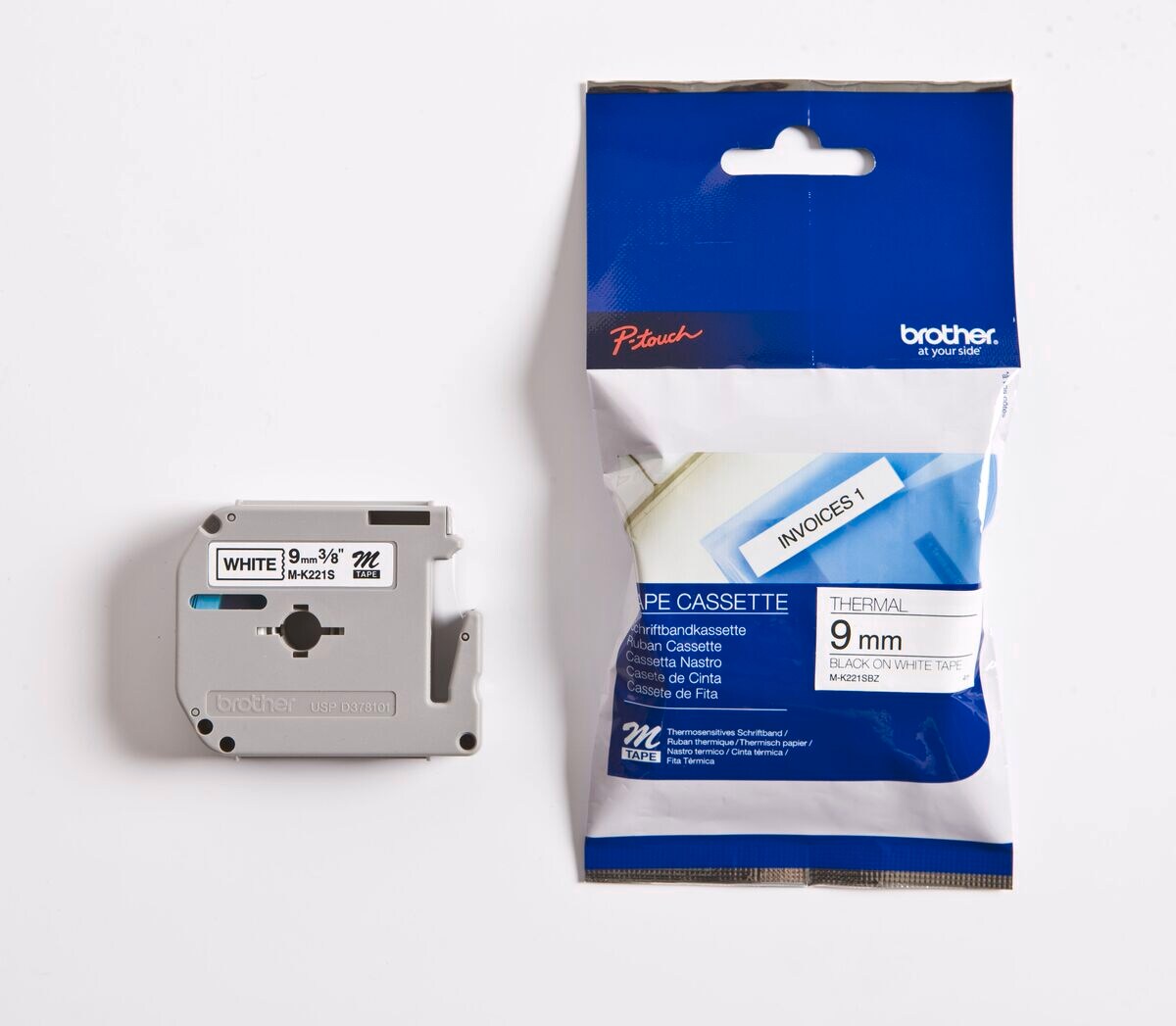 Schriftband M-K221S (nicht lam.) Schwarz auf Wei&szlig; 9mm x 4m 