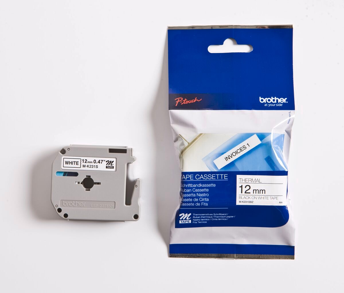 Schriftband M-K231S (nicht lam.) Schwarz auf Wei&szlig; 12mm x 4m 