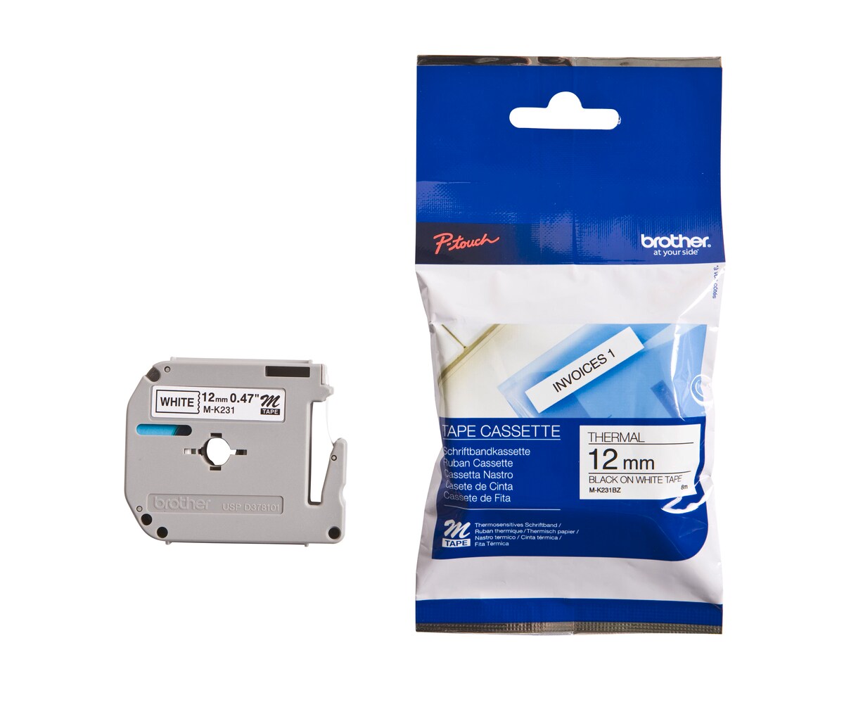 Schriftband M-K231 (nicht lam.) Schwarz auf Wei&szlig; 12mm x 8m 