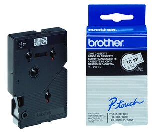 Schriftband TC-101 (lam.) Schwarz auf Farblos 12mm x 7,7m 