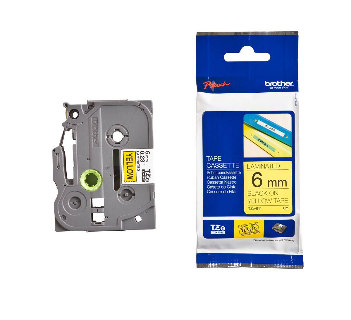 Schriftband TZe-611 (lam.) Schwarz auf Gelb 6mm x 8m 