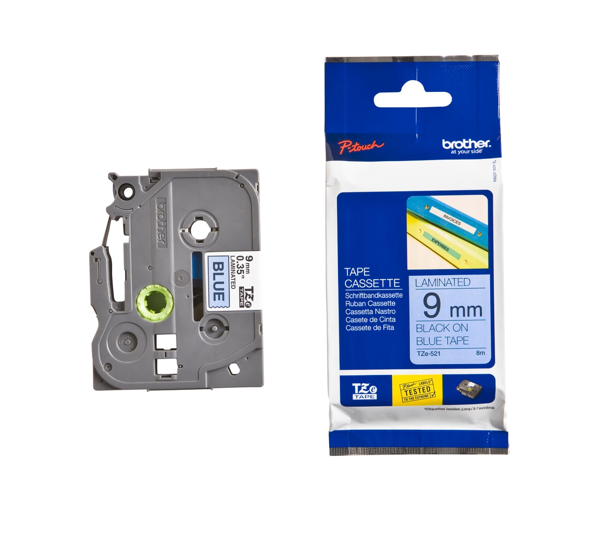 Brother Schriftband TZe-521 (lam.) Schwarz auf Blau 9mm x 8m 