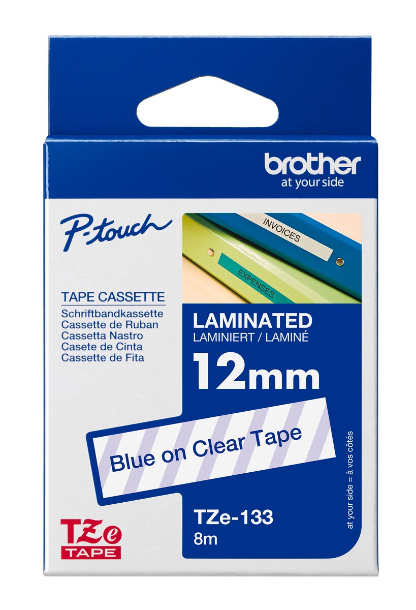 Schriftband TZe-133 (lam.) Blau auf Transparent 12mm x 8m 