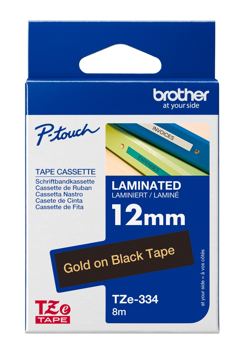 Brother Schriftband TZe-334 (lam.) Gold auf Schwarz 12mm x 8m 