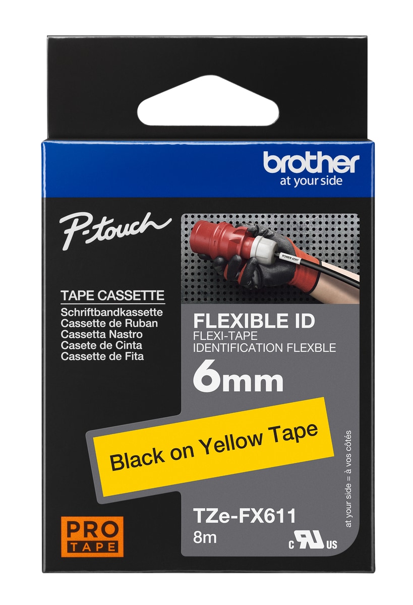 Schriftband TZe-FX611 (lam., flex.) Schwarz auf Gelb 6mm x 8m 