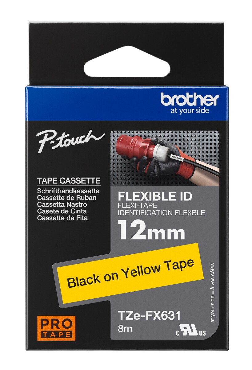 Schriftband TZe-FX631 (lam., flex.) Schwarz auf Gelb 12mm x 8m 