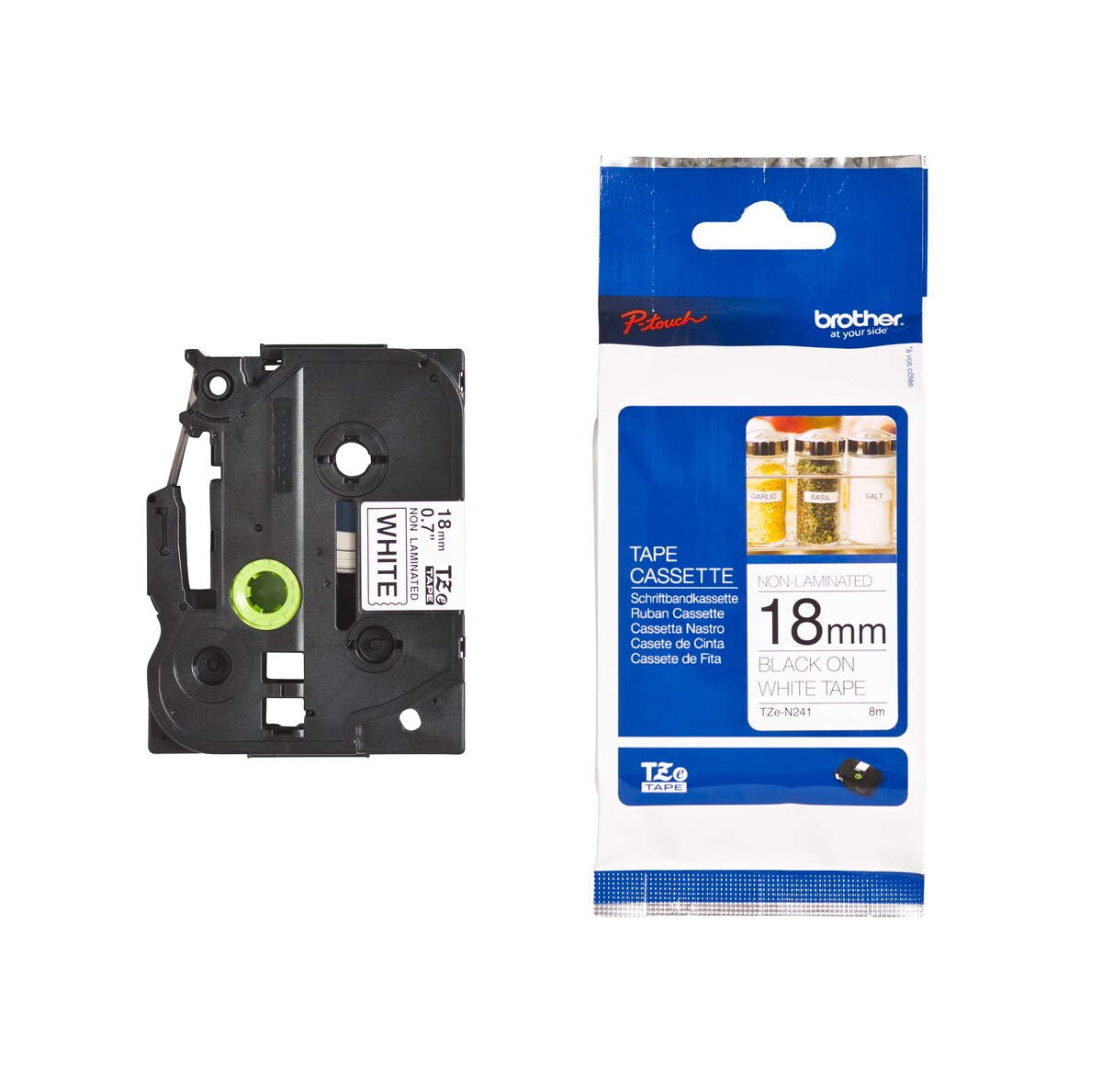 Schriftband TZe-N241 (nicht lam.) Schwarz auf Wei&szlig; 18mm x 8m 