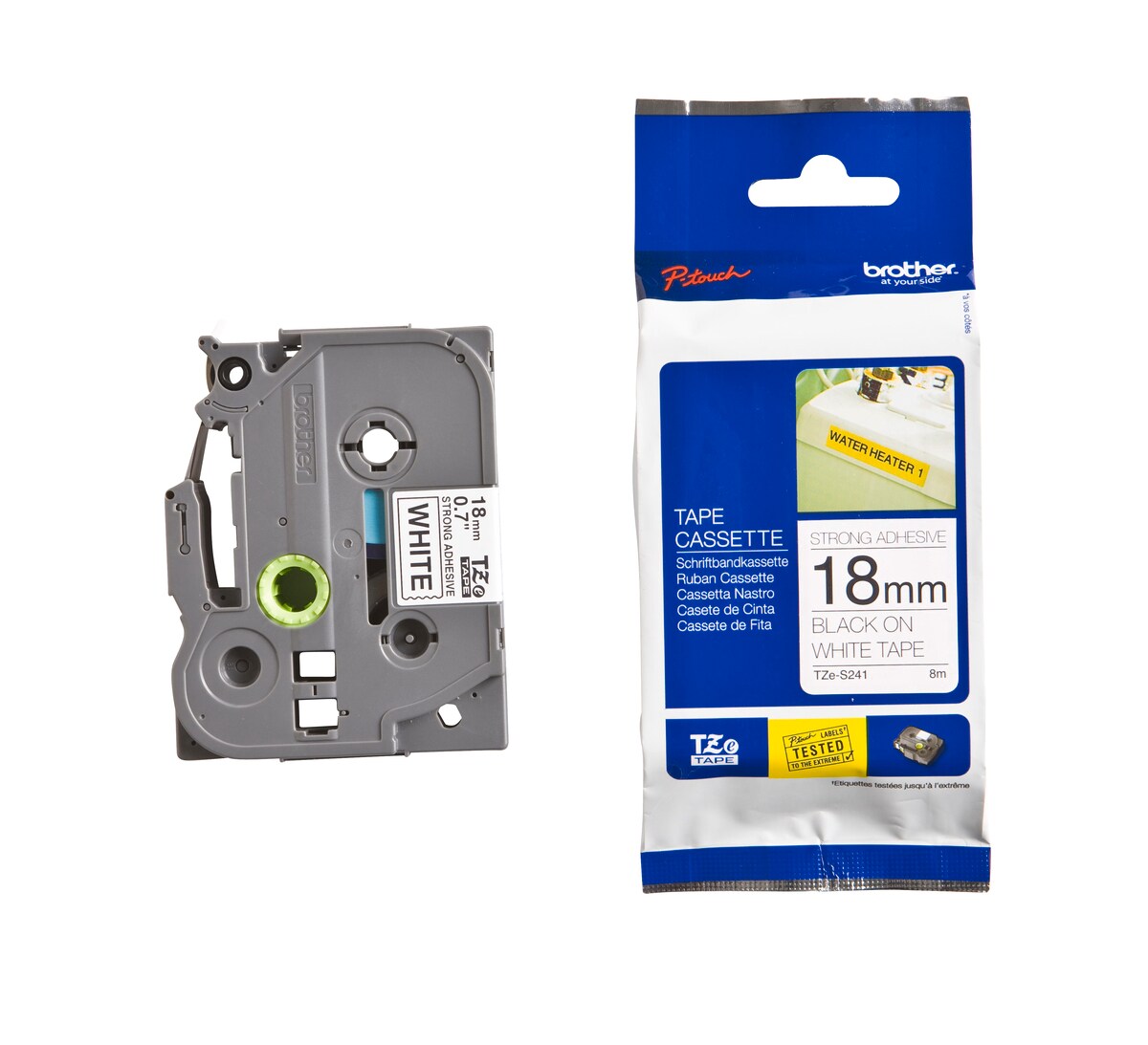 Schriftband TZe-S241 (extra st.) Schwarz auf Wei&szlig; 18mm x 8m 