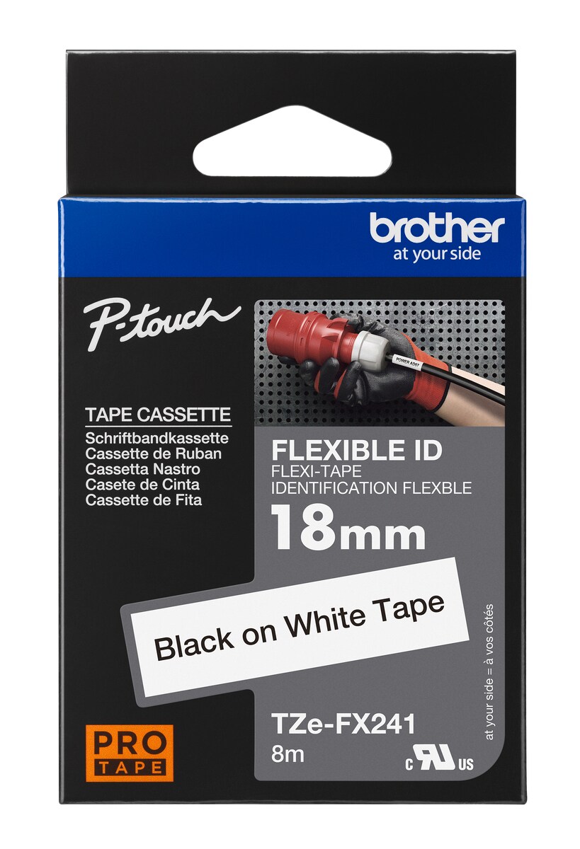 Schriftband TZe-FX241 (lam., flex.) Schwarz auf Wei&szlig; 18mm x 8m 