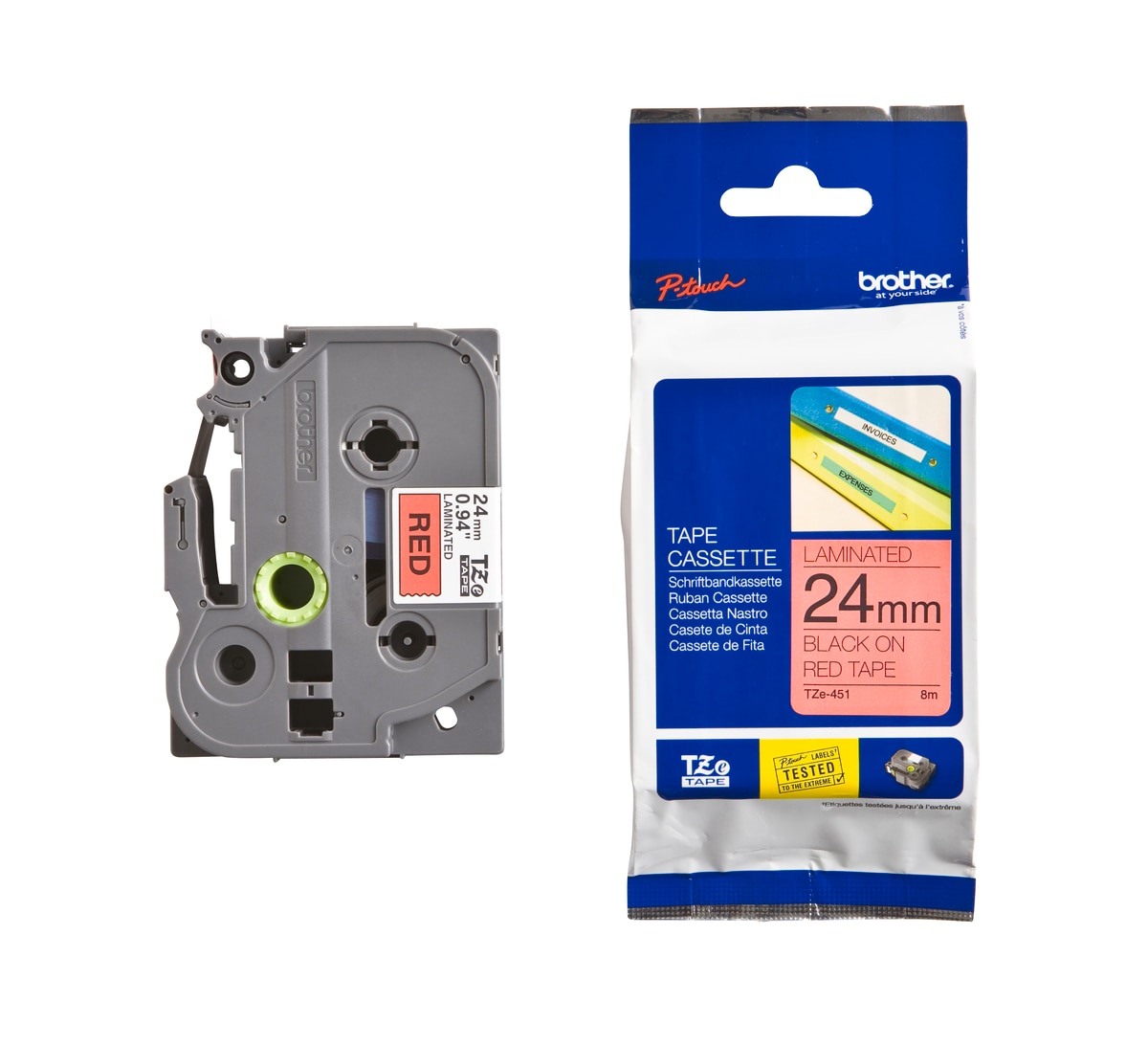 Schriftband TZe-451 (lam.) Schwarz auf Rot 24mm x 8m 