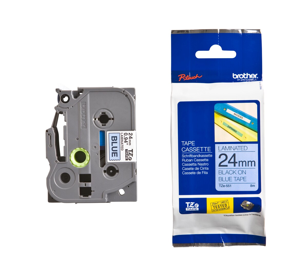 Schriftband TZe-551 (lam.) Schwarz auf Blau 24mm x 8m 