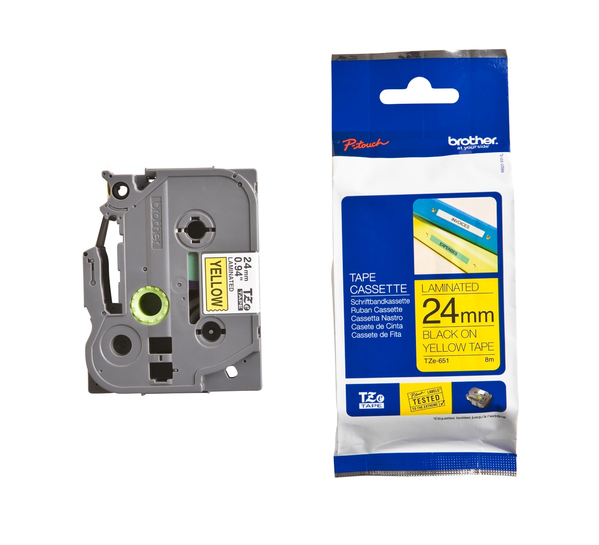 Schriftband TZe-651 (lam.) Schwarz auf Gelb 24mm x 8m 