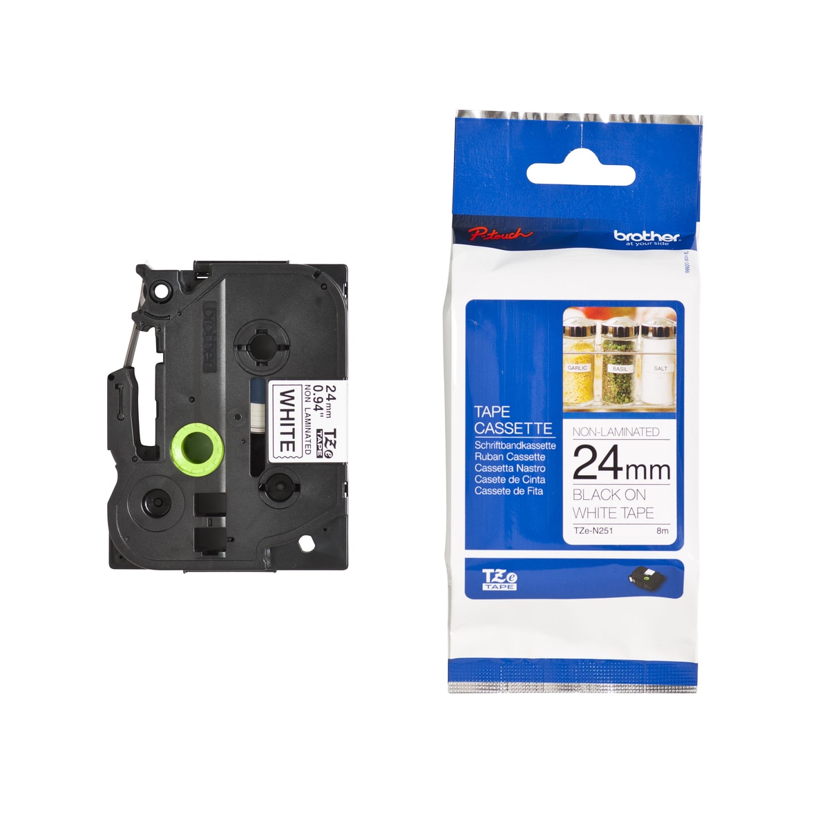 Schriftband TZe-N251 (nicht lam.) Schwarz auf Wei&szlig; 24mm x 8m 