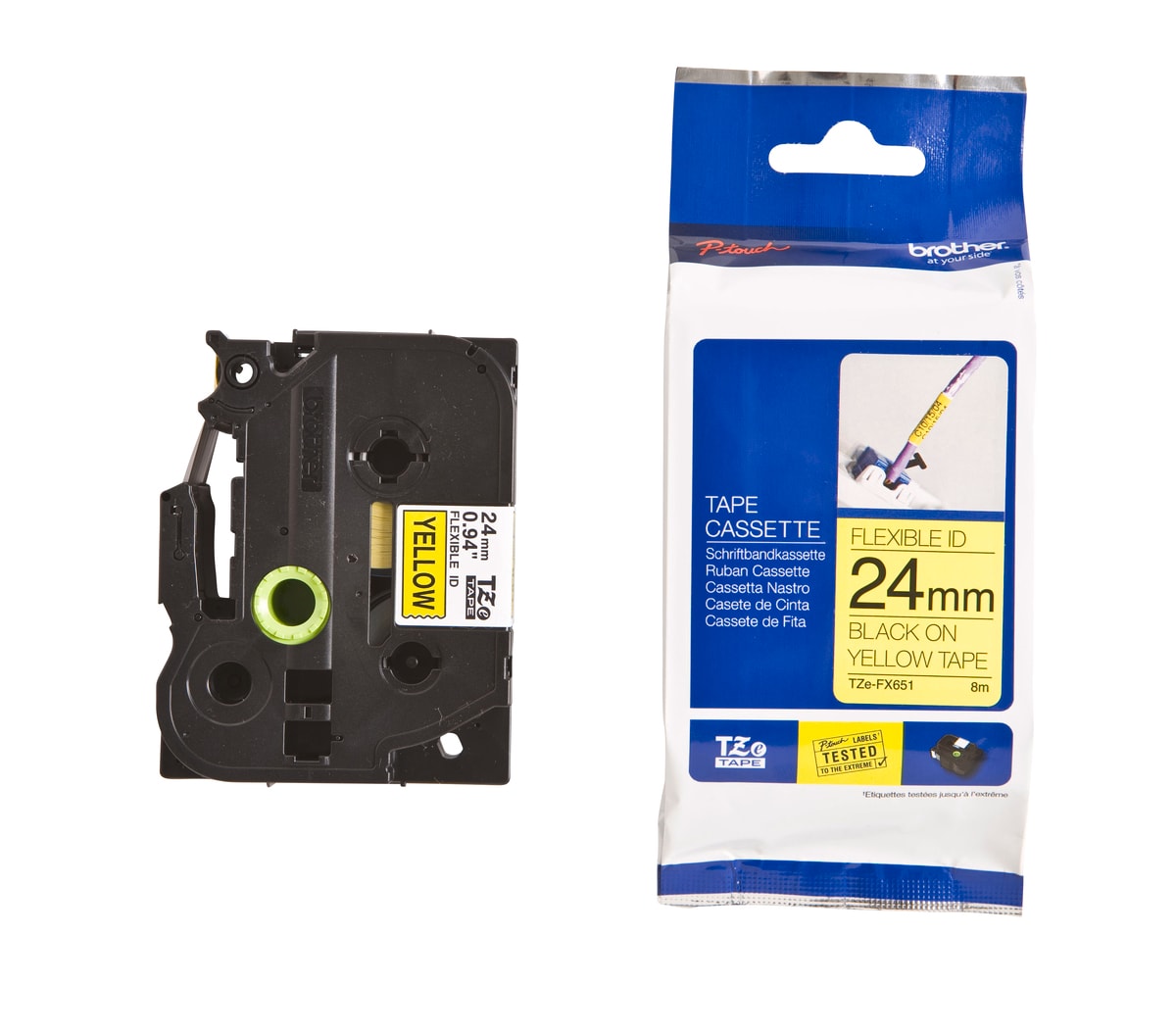 Schriftband TZe-FX651 (lam., flex.) Schwarz auf Gelb 24mm x 8m 