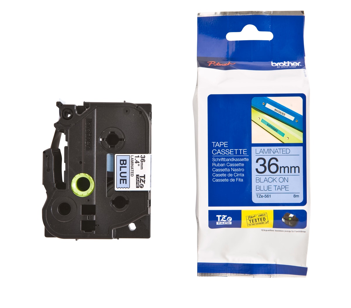 Schriftband TZe-561 (lam.) Schwarz auf Blau 36mm x 8m 