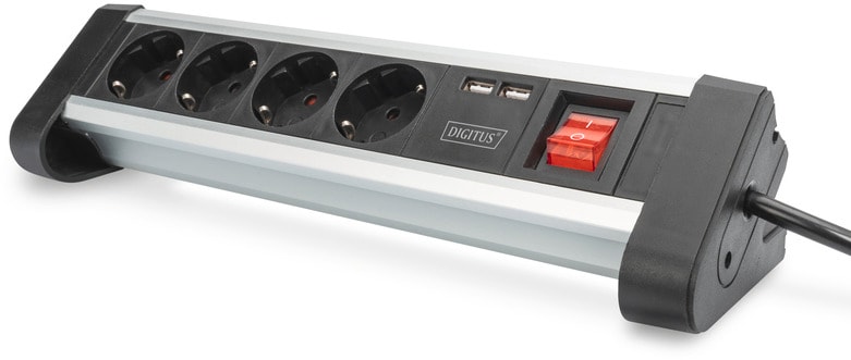 DIGITUS 4-fach Office-Steckdosenleiste mit 2x USB-Anschl&uuml;ssen 