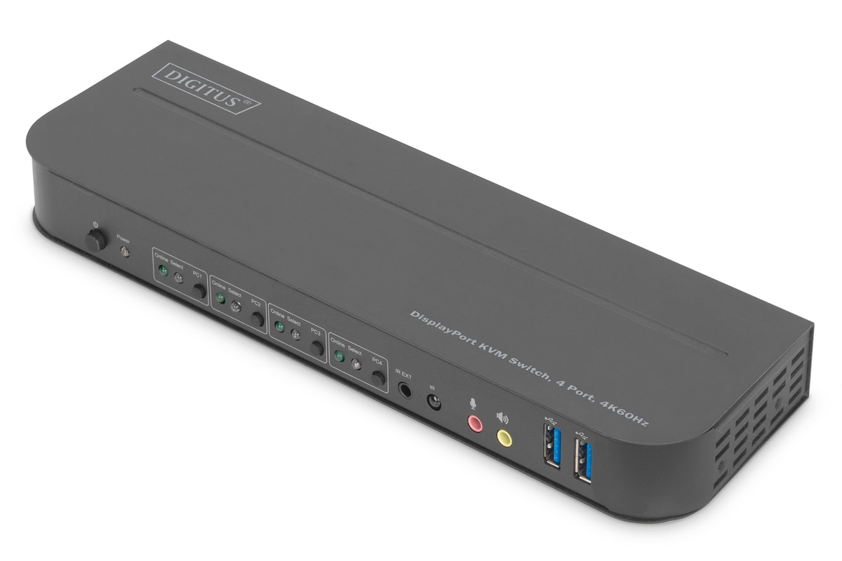 Digitus KVM-Switch, 4-Port, 4K60Hz, 4 x DP in, 1 x DP/HDMI 
