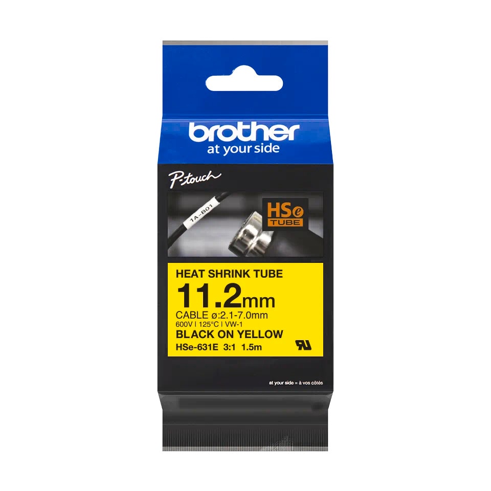 Brother HSe-631E Schrumpfschlauch schwarz auf gelb (11,2 mm) 