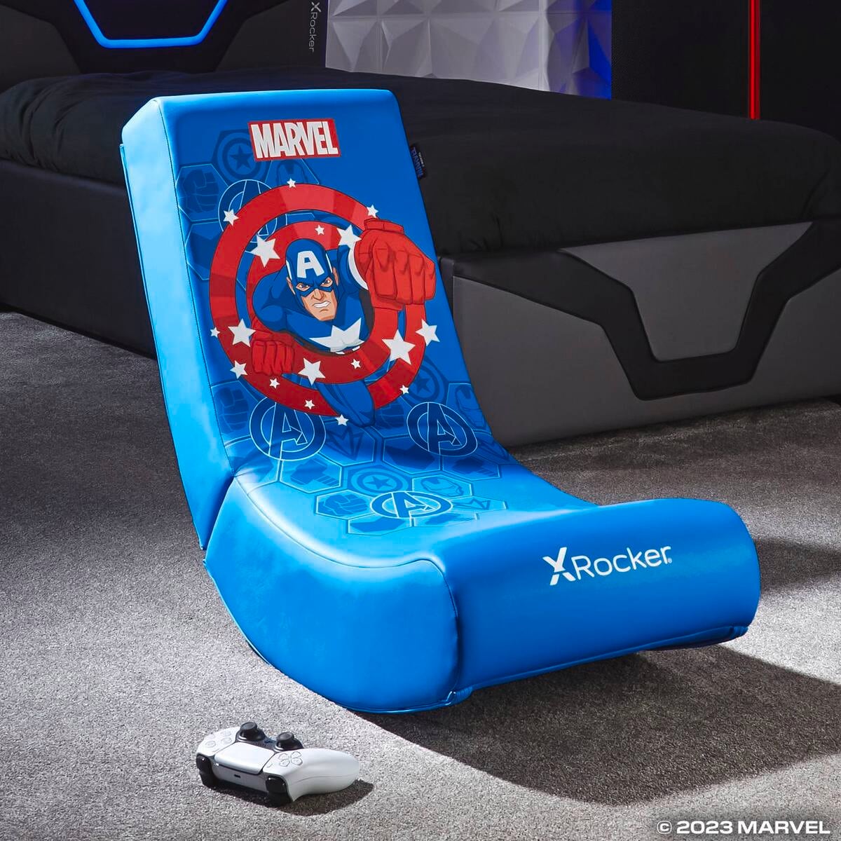 XROCKER Gaming Bodensessel blau Marvel/Captain America/klappba 