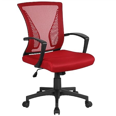 Yaheetech Bürostuhl ergonomischer Schreibtischstuhl Drehstuhl Chefsessel höhenverstellbar Sportsitz Mesh Netz Stuhl Rot 
