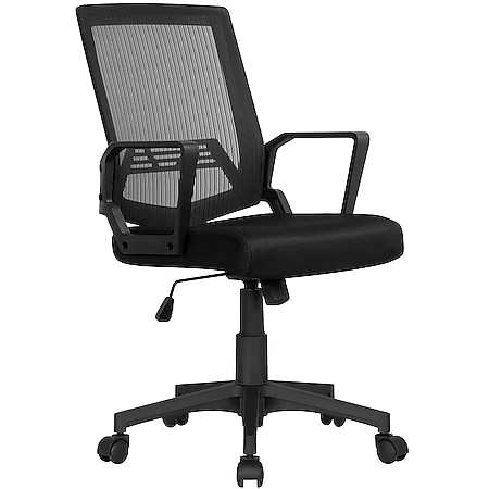Yaheetech Bürostuhl Schreibtischstuhl ergonomischer Drehstuhl Chefsessel Wippfunktion mit Armlehnen,Schwarz 