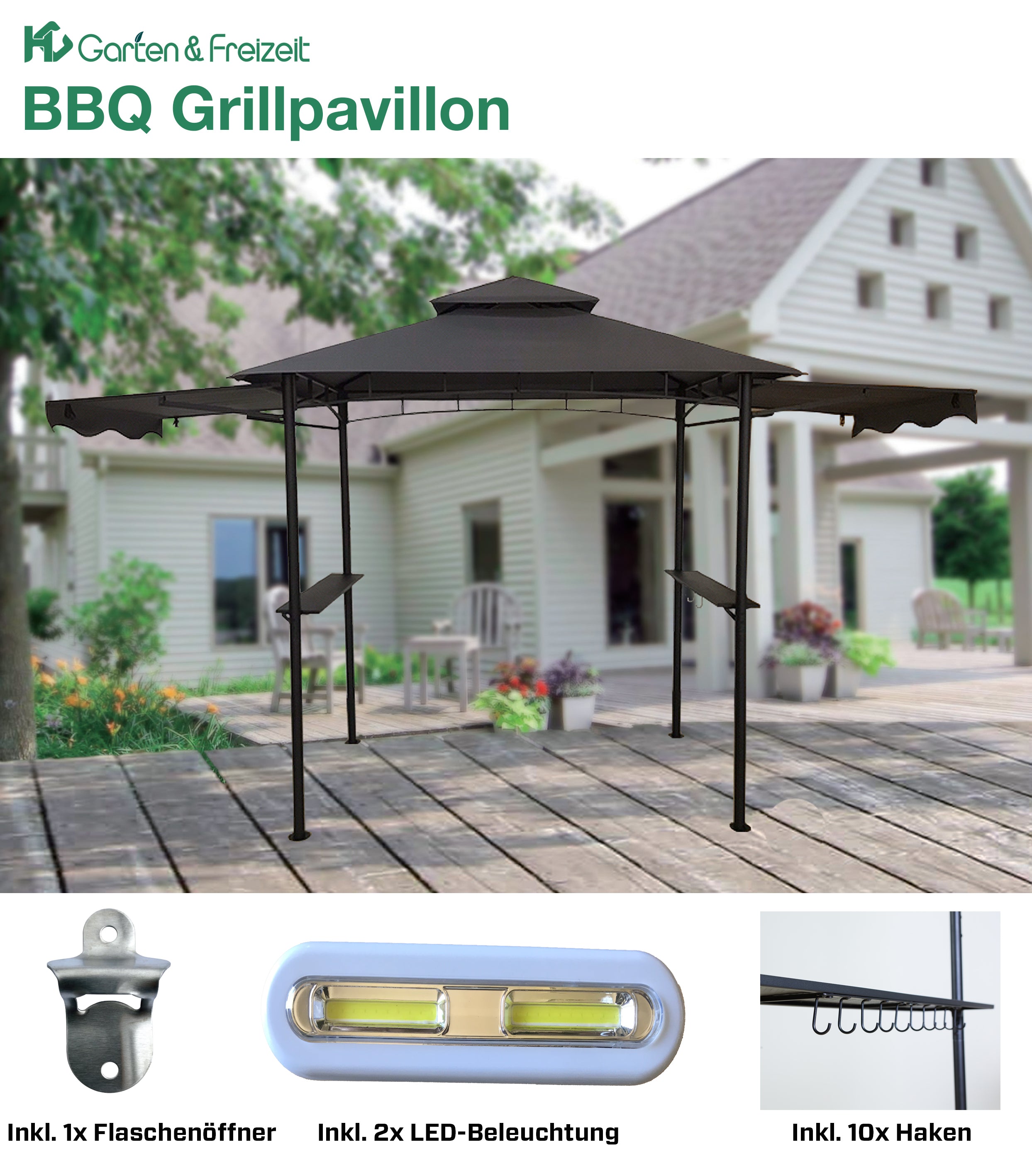HC Garten & Freizeit BBQ Grillpavillon anthrazit 