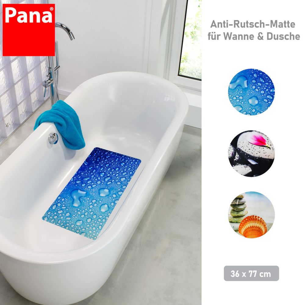 PANA® Antirutschmatten • Badewannenmatte mit Saugnäpfen • Duschmatte •  waschmaschinenfest • waschbar bei 30° • Größe: 36 x 77 cm • in versch.  Designs
