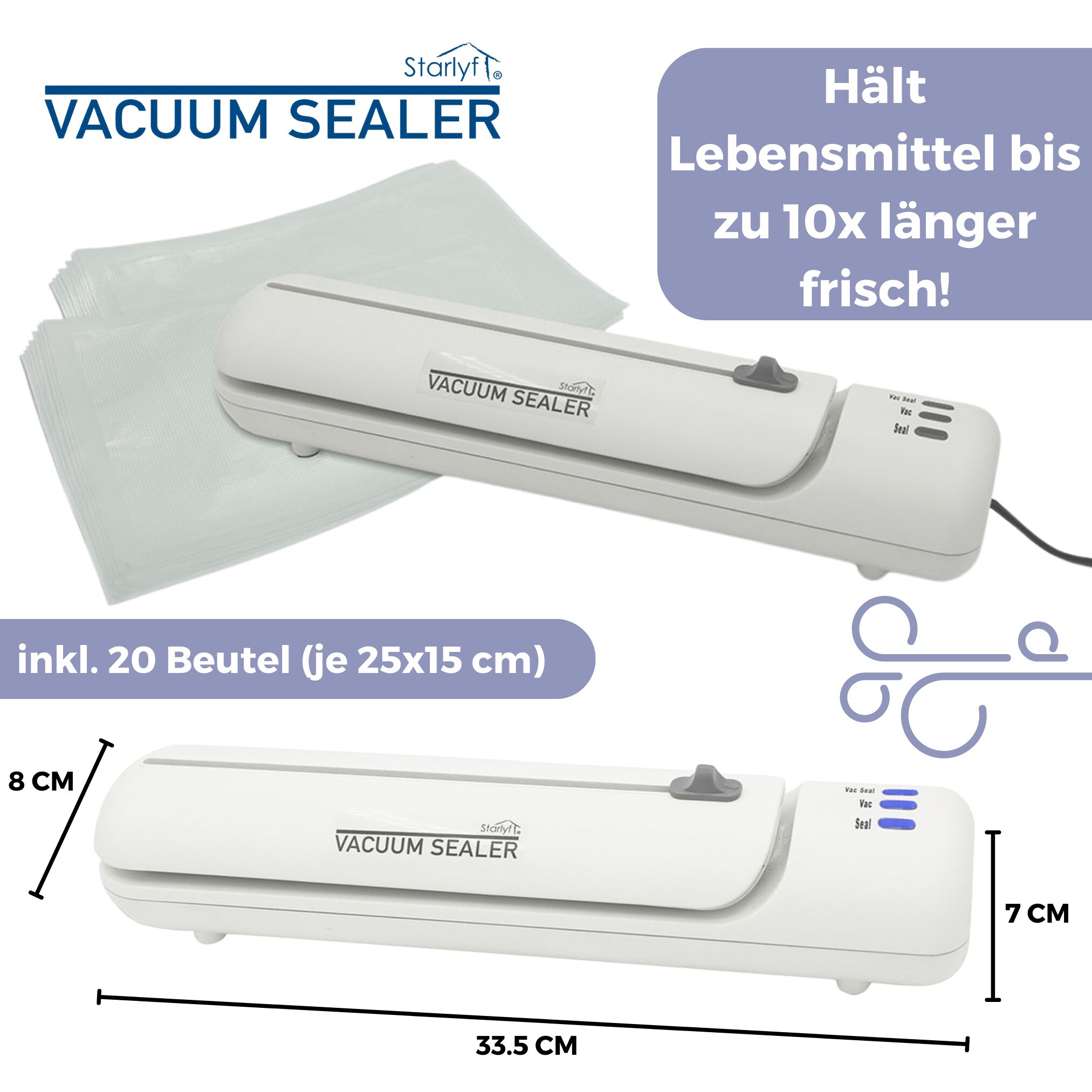 Vakuumierer-Adapter Set – 2 Stück Ersatzaufsätze Zum Versiegeln Von Lebensmitteln, 46 Cm Lang