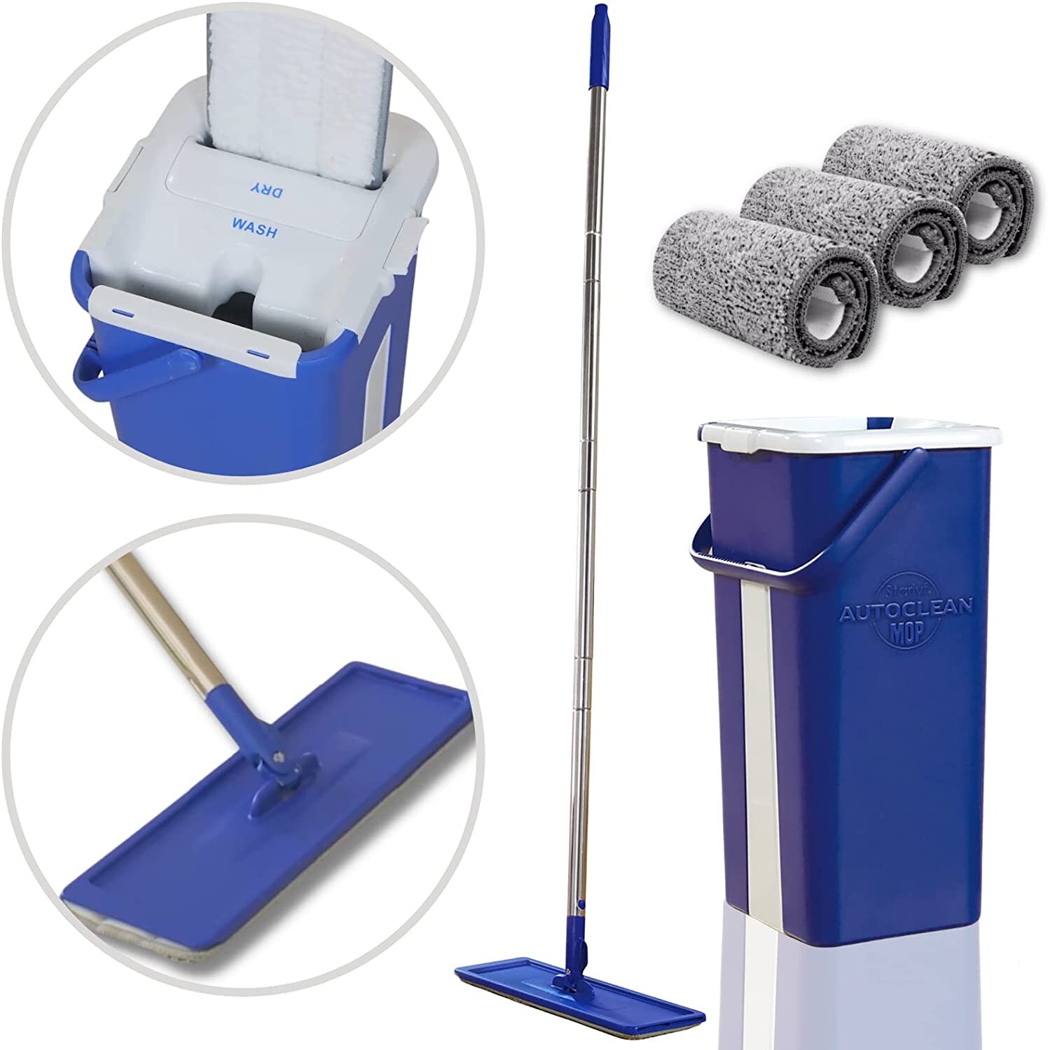 ® Bodenwischer Set, Wischsystem selbstreinigend, Doppelkammereimer Autoclean Mop + 2 Matten