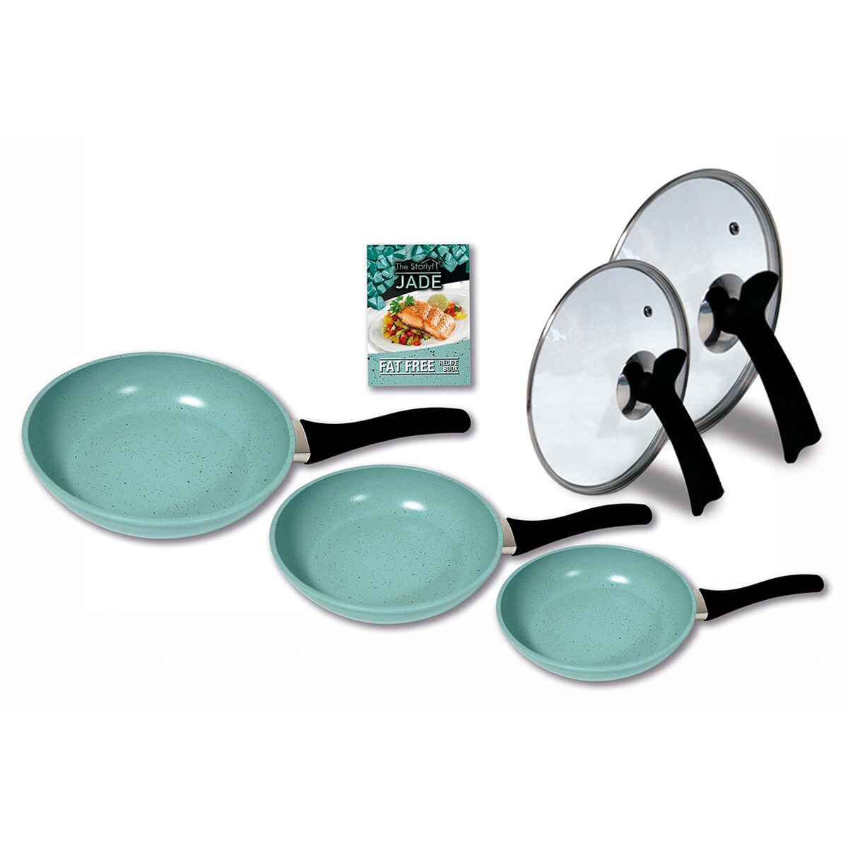 ® 3er Pfannenset Jade - Beschichtung - mit Glasdeckel Jade Pan Set