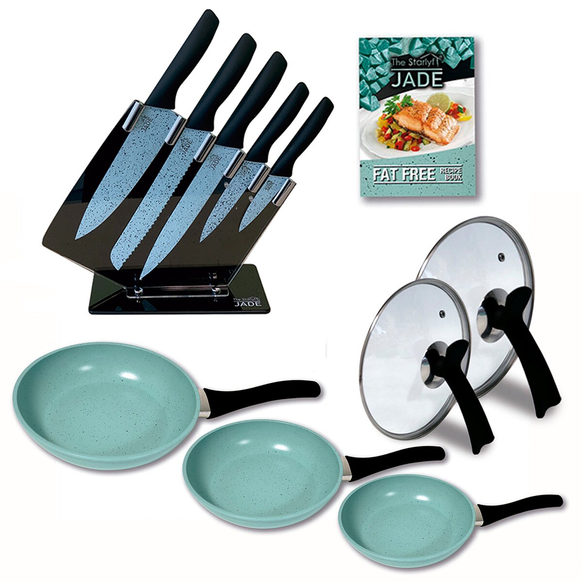 ® Küchenstarterset - Pfannenset - Messerset Jade Set of 5 + Jade Knife