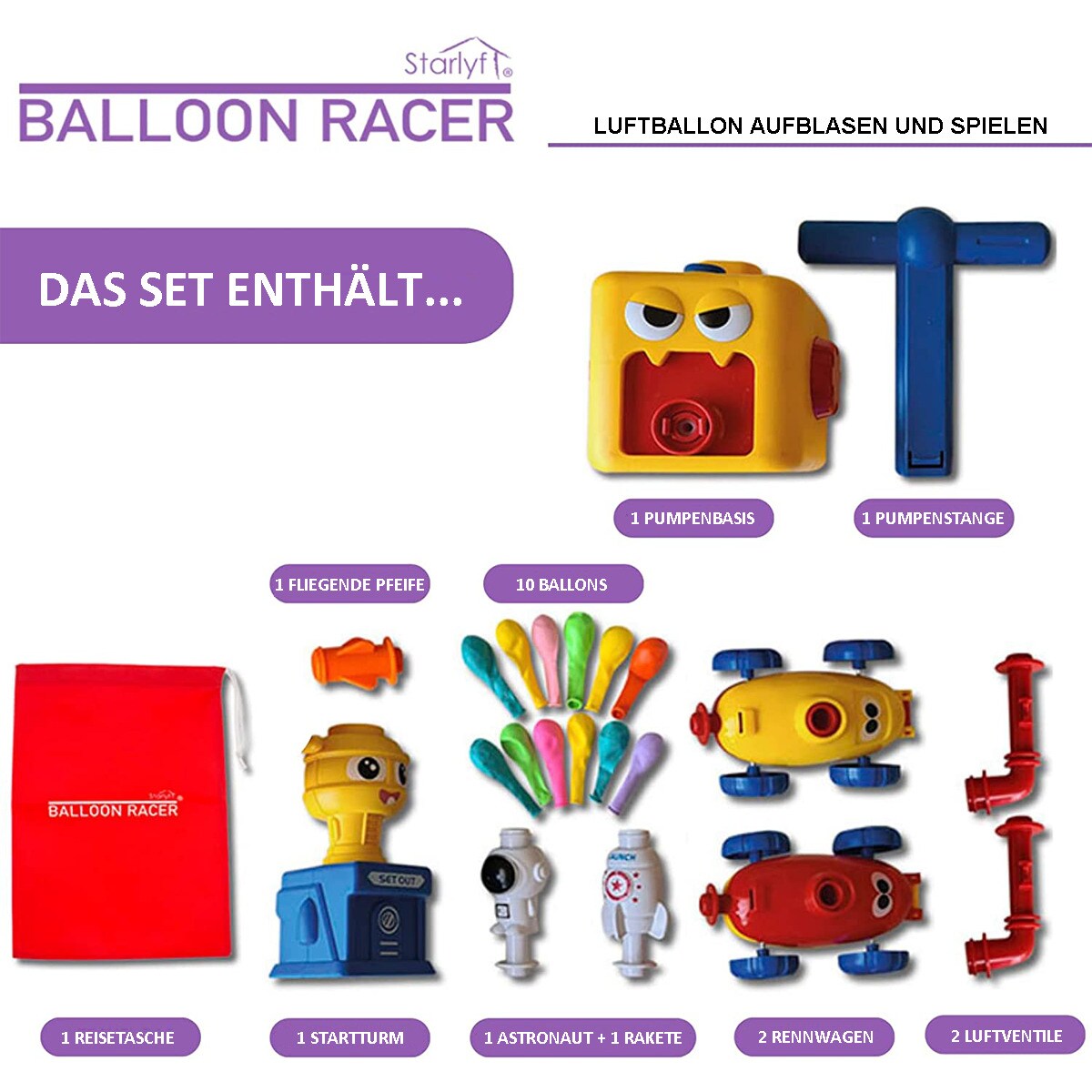Starlyf® Kinderspielzeug mit Luftballons, Ballon Auto Spielzeug