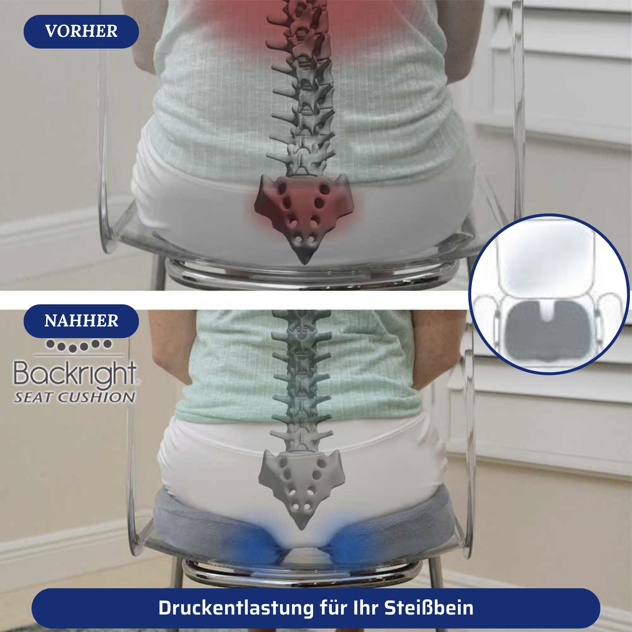 Orthopädisches Sitzkissen Aus Memory Foam – Für Steißbein, Maße 45x35x7 Cm, Bis 90 Kg