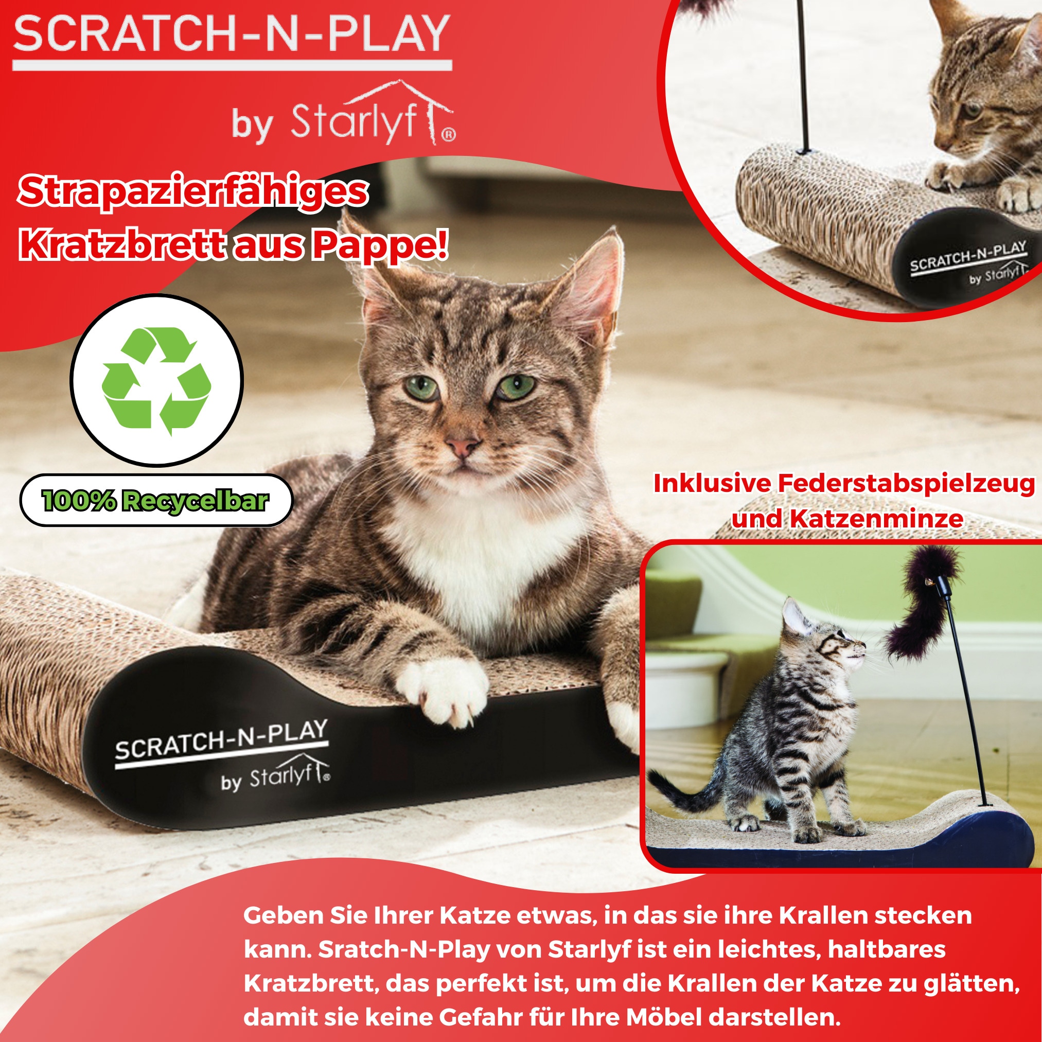 Kratzkokon Für Katzen - Tragbares Kratzbrett Mit Ballbahn, Faltbar